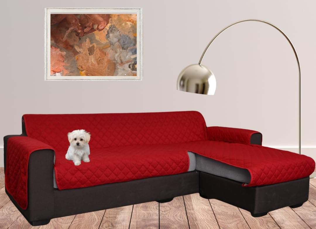 Tata Home Copridivano 2 Posti con Penisola Copridivano con Braccioli Penisola Destra Sinistra Salvadivano Antimacchia Idrorepellente Telo divano Trapuntato Reversibile Colore Bordeaux