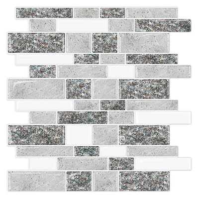 STICKGOO 10-Sheet Peel and Stick Backsplash for Kitchen, Decorative Self Adhesive Backsplash Tiles(Grey Granite, Thicker Design)