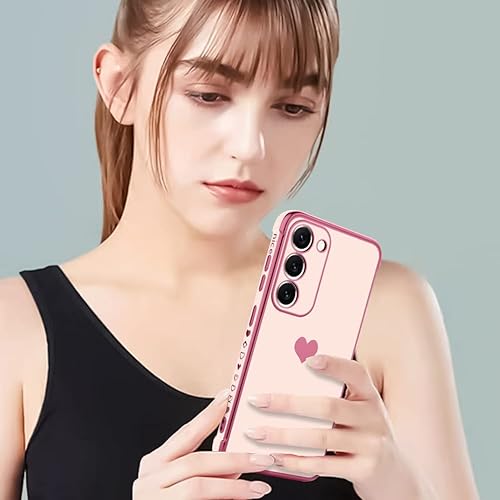 Miniatura 5 de KANGHAR Funda compatible con Samsung S23 Plus 5G para mujeres y niñas, borde chapado en forma de corazón de amor suave, parachoques de TPU suave con