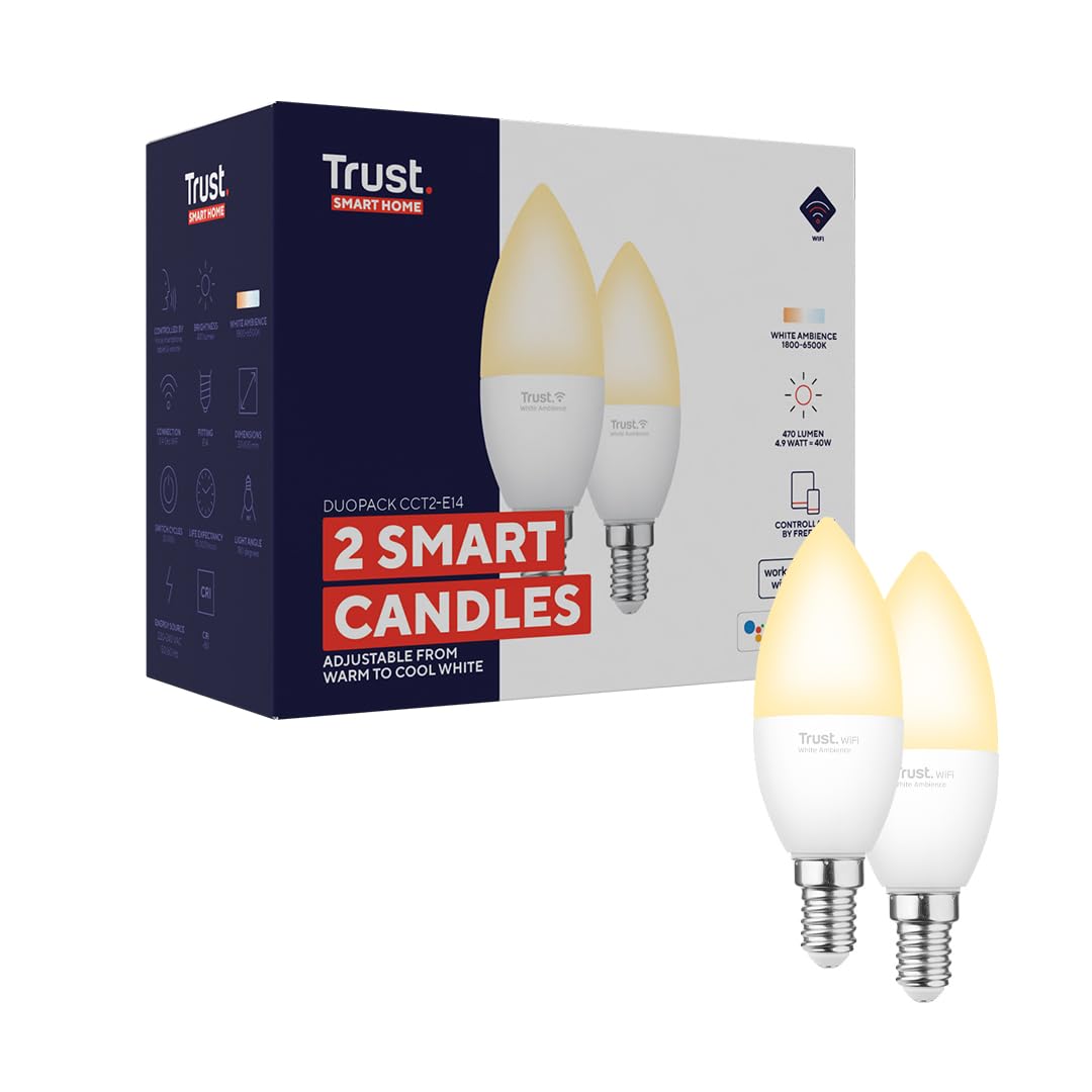Trust WiFi B22 Lampadina Smart Multicolore, Compatibile con Alexa e Google Nest, Lampadina LED, Hub non Necessario, 2.4GHz Lampada WiFi, Luce LED Fredda e Calda, Bianca e Multicolore - 2 Pezzi