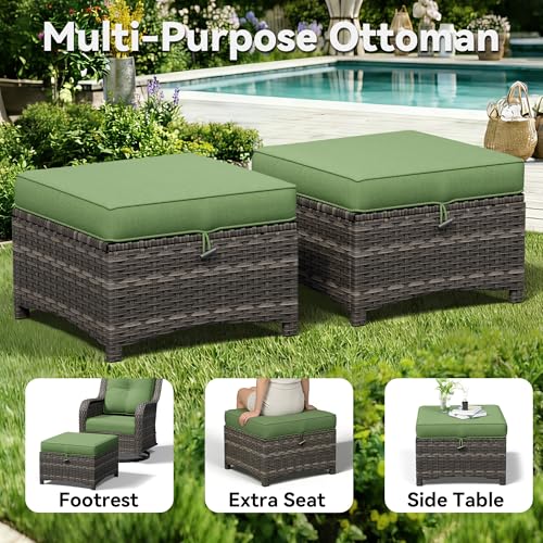 Image of 4-Piece Outdoor Couch Set, Includes Wicker Patio Sofa with Thickened Olefin Cushions, High Back and Deep Seating, Hand-Woven PE Rattan and 2 Ottomans, 1 Coffee Table for Porch, Deck