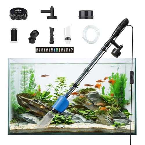FOUSIUTIM 6-in-1 Electric Aquarium Gravel Cleaner – 530GPH Powerful Fish Tank Vacuum with Sand Washer, Water Changer & Debris Remover, Quiet 32W Pump, Adjustable Telescopic Pole