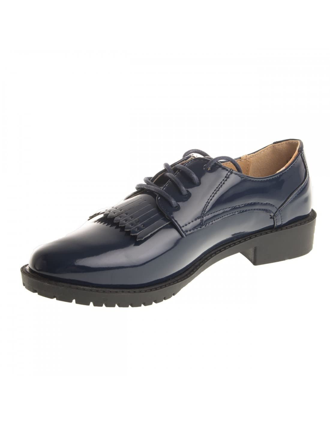 Derbies oxford vernies simili cuir femme à franges semelle intérieure cuir