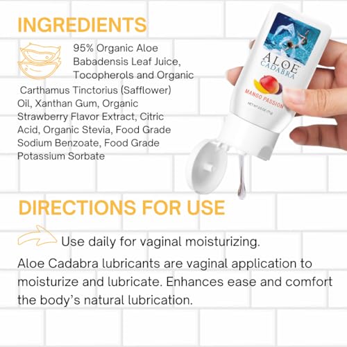Image of Aloe Cadabra Vaginal Moisturizer, Mango Scented, pH-Balanced, Water-Based & 95% Aloe Vera, Reduce Dryness, Discomfort, Versatile Uses (2.5 Fl Oz, 1 Pack)