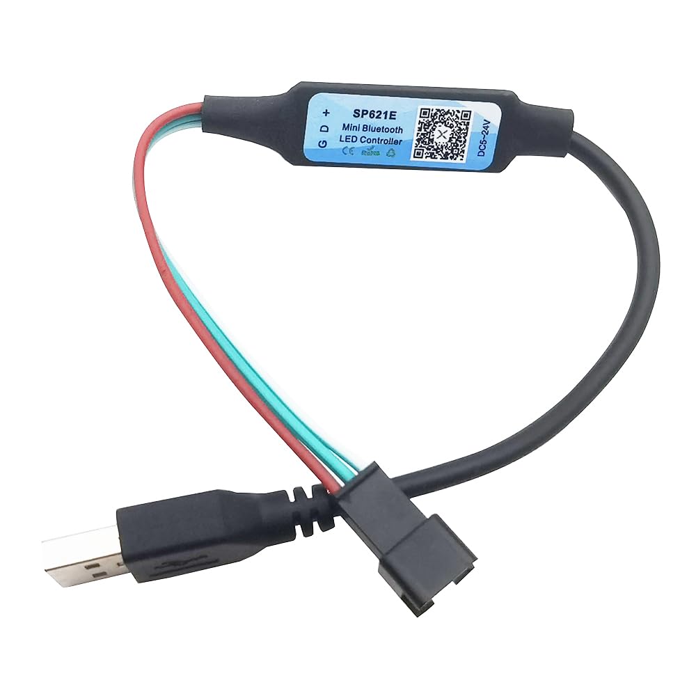 Vrabocry USB 5-24V SP621E Mini Bluetooth LED Controller APP Control for WS2811 WS2812B SK6812 Pixels Dream Color LED Strip (with USB Connector)