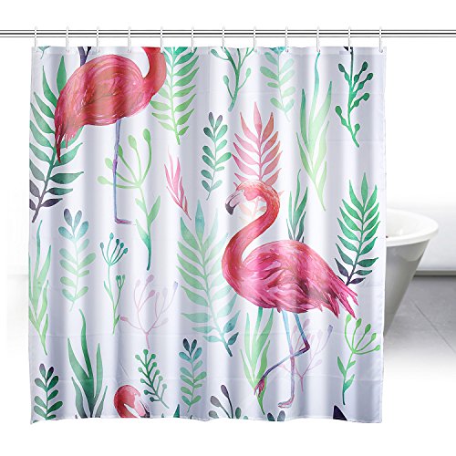 ZEWOO Cortina De Ducha, Impresión 3D Cortinas Baño, Impermeable Resistente al Moho Cortina de Ducha con 12 Anillos (180 * 180cm) (flamencos 2)
