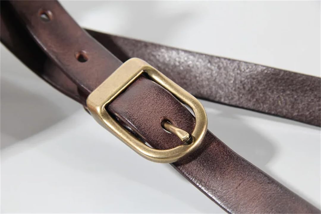 Ceinture rétro en cuir de vachette pour femme avec bouton en cuivre, ceinture de luxe décontractée pour jeans
