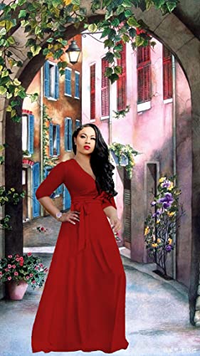 Image of LightlyKiss Plus-Size Maxi Dresses for Women African Summer 3 /4 Sleeves Beach Sundress with Pockets