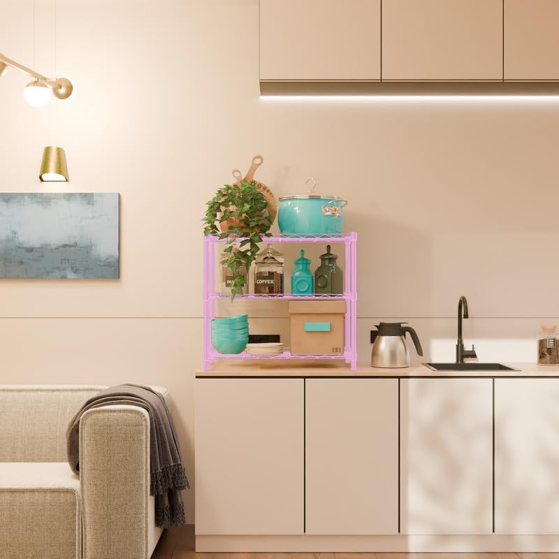 Image of 3-Shelves Counter Top Heavy Duty Steel Storage Rack | Multipurpose Shelving Unit for Kitchen, Home & Utility