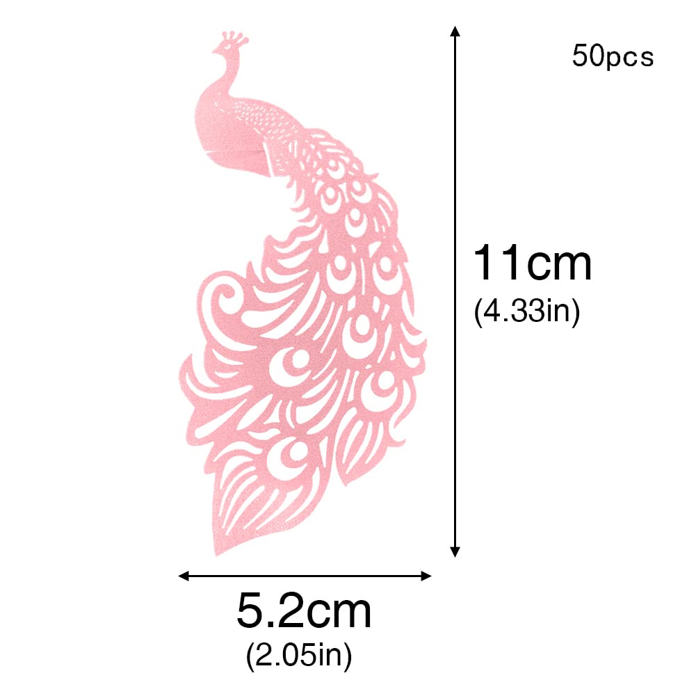 Eforcase 50PCS Wine Glass Charms Markers Wine Cup Card Decoration Peacock Paper Cup Card Hollow Out Design Design for Wedding Decoration Drink Glass Identifiers Holiday Bar Party Decor Accessorie