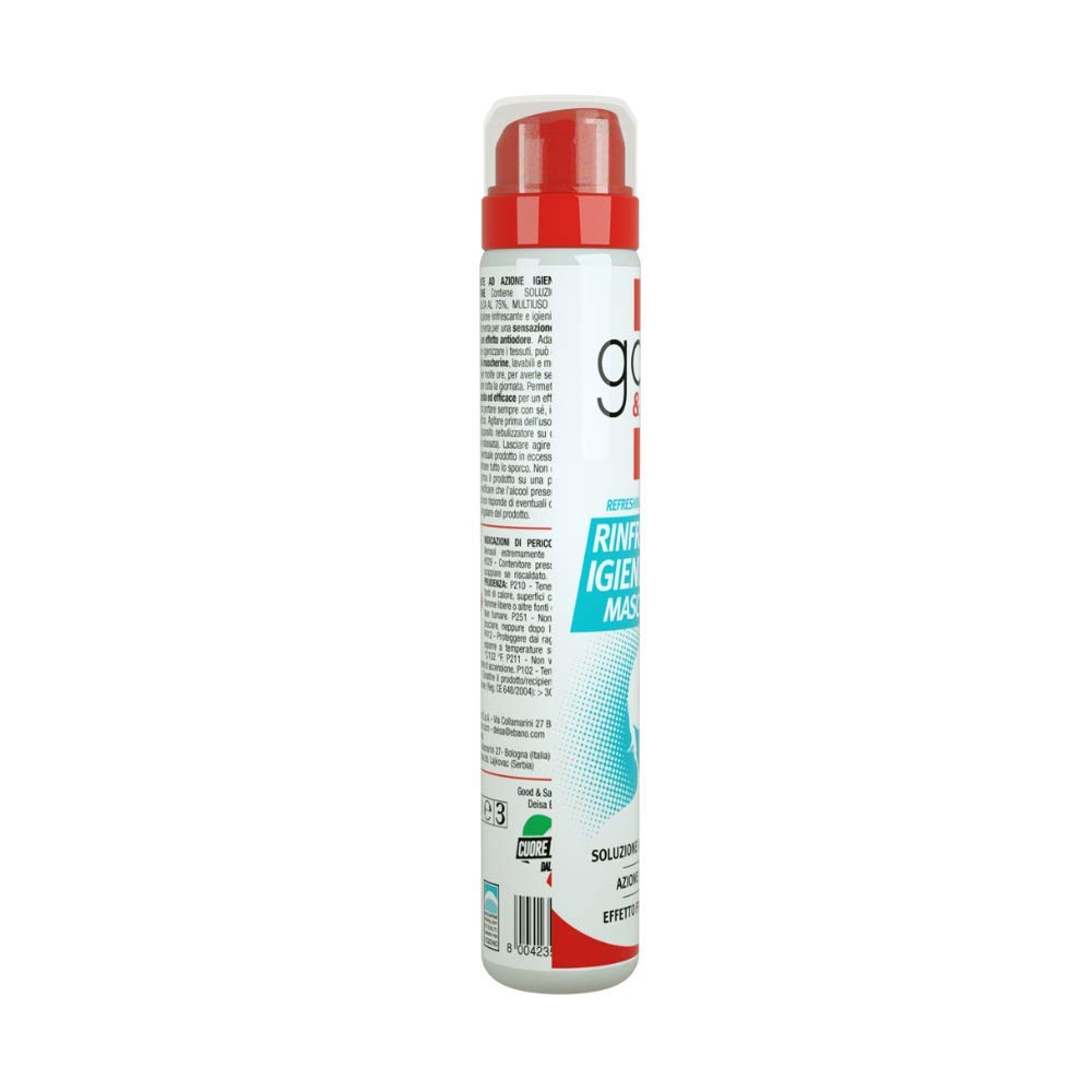 Good & San Mask, Spray Igienizzante Rinfrescante Mascherine, Disinfettante per Mascherina, Contiene Alcool al 75%, Azzurro, al Profumo di Menta, 100 ml