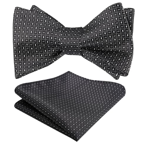 Image of Alizeal Mens 2pcs Solid Self-tied Bow Tie Set | Alizeal Mens 2pcs Self-tied Solid /Animal Bow Tie and Pocket Square Set Perfect for Wedding Business Formal Events