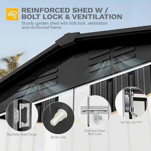 Image of DWVO 7'x5' Large Metal Outdoor Storage Shed, Heavy Duty Tool Storage Sheds for Backyard Patio Lawn - Ideal for Bicycles, Garden Tools, and Lawn Equipment, Easy-to-Assemble, Dark Gray
