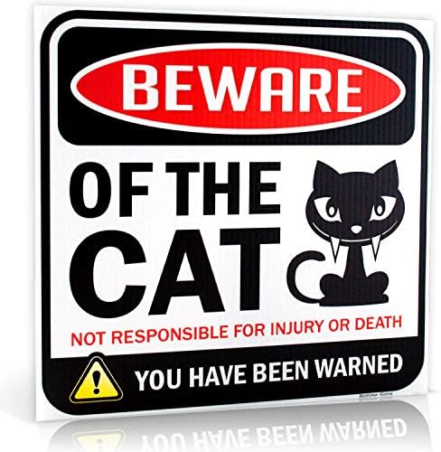 Bigtime Signs Cat Sign - Beware of Cat - Cat Decor Funny Gag Gifts for Window, Office, Bedroom Decor - Funny Cat Gifts for Indoor or Outdoor use - Best Cat Gifts For Cat Lovers and Cat Decorations
