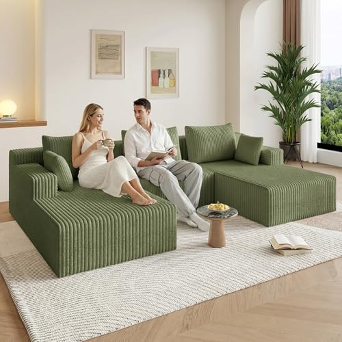 Image of 107 inch Modular Sectional Sleeper Sofa, Boneless Cloud Couch for Living Room, U Shaped 3 Seat Sofa with Deep Seat, Free Combination, Couch in a Box, No Assembly Required (Green)