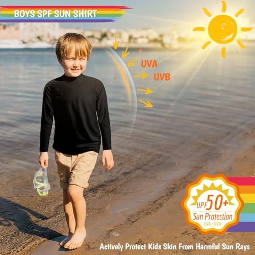 Image of Boys Rash Guard Swim Shirts Long Sleeve UPF 50+ Swimwear Toddler Kids Sun Protection SPF Water Surfing Swimming Shirts 0-16Y
