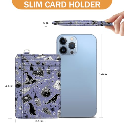 Image of Yonlevres Credit Card Holder Slim Wallet, Magic Goth RFID Wallet Women Front Pocket Small Card Holder Travel Cute Funny Thin Card Case ID Window PU Leather RFID Blocking Card Organizer Gifts Girls