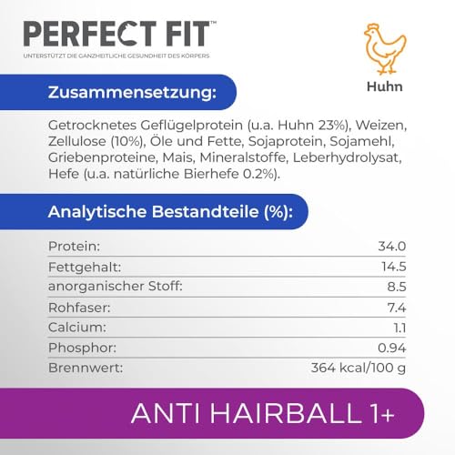 PERFECT FIT Anti-Hairball Adult Trockenfutter für erwachsene Katzen ab 1 Jahr - Huhn, 750g (6 Beutel)