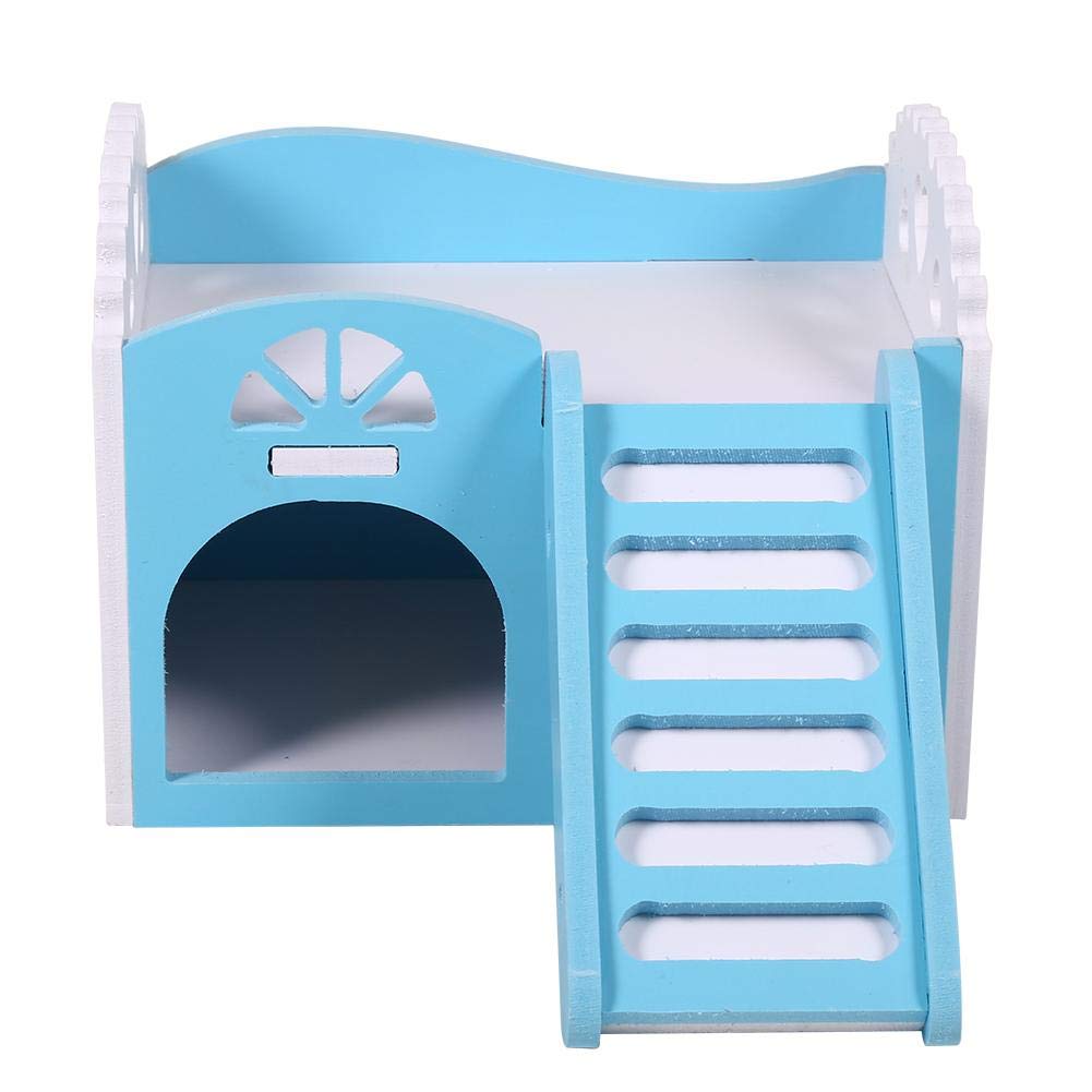 Castillo para Dormir de hámster para Mascotas, pequeño Nido de Ratones para Mascotas, escondite de la casa, 2 Capas con escaleras, Ejercicio, Juguete para Jugar(Azul)