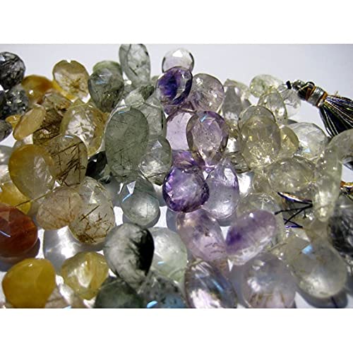 LKBEADS Multicolor Rutile Quartz - Faceted Gemstone - Pear Beads - 10x15mm Each 5 Inch