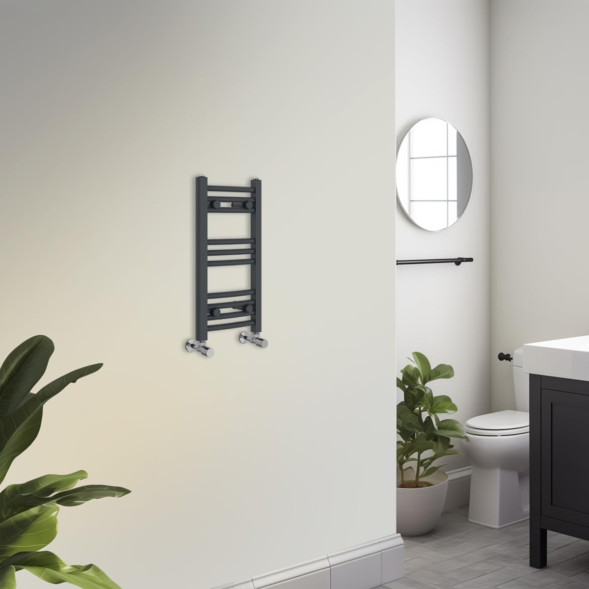 Warmehaus Towel Radiator 600 x 300mm Grey Contemporary Bathroom Towel Rail - Curved