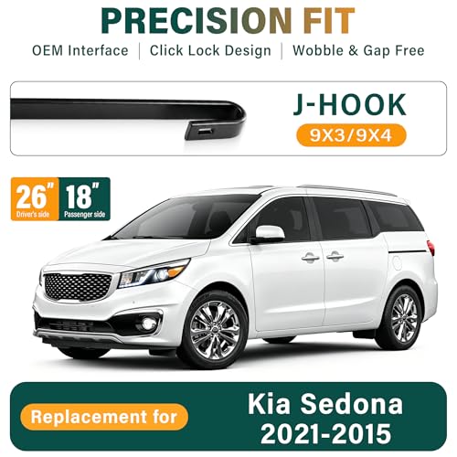 Image of Windshield Wiper Blades Replacement for Kia Sedona 2015 2016 2017 2018 2019 2020 2021 Original Factory Quality Front Rear Wiper Blade Set - 26 inch 18 inch 13 inch (Set of 3)