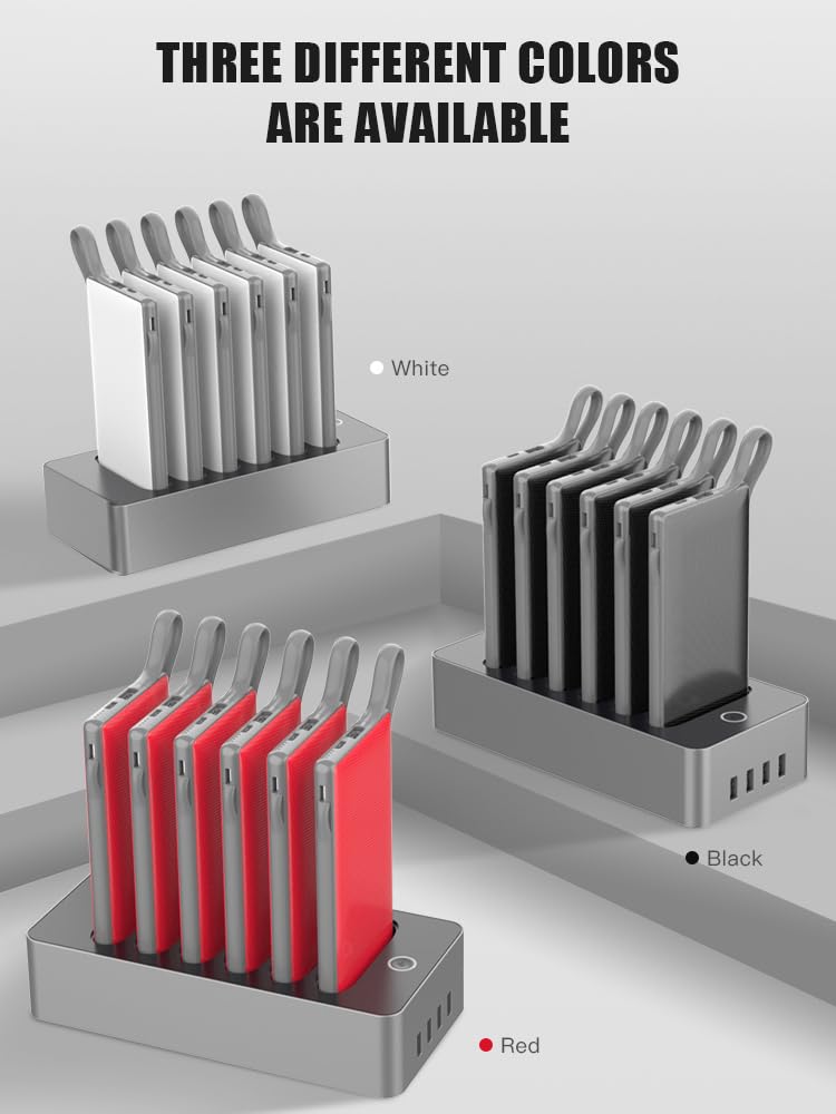 Batería portátil Estación,Power Bank 6 * 10000mAh Baterías Externas de 10000mAh,4 Puertos USB-C de Carga Rápida para Phone Móviles, Ordenadores Portátiles, Auriculares Bluetooth (Rojo)