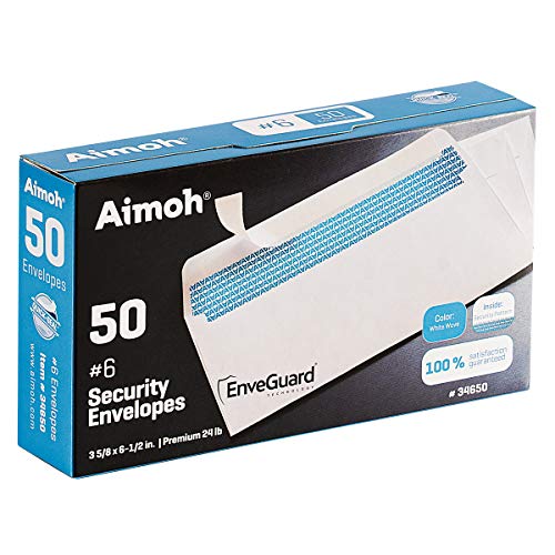 50#6 3/4 Security Tinted Self-Seal Envelopes - No Window, EnveGuard, Size 3-5/8 X 6-1/2 Inches - White - 24 LB - 50 Count (34650)