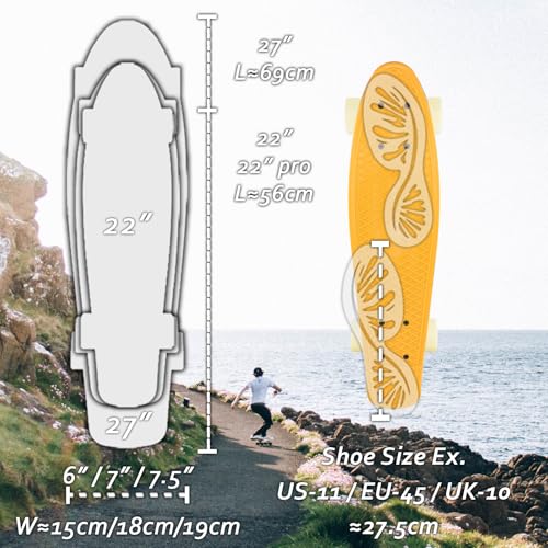 Image of KMX Skateboard 22 and 27 Inch, Classic Mini Cruiser Skateboard for Boys, Girls, Kids, Students, Adults, Teens, Mini Cruiser Board for Beginners and Advanced