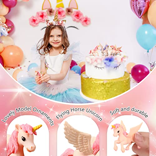 Image of Chunful 48 Pcs Mini Unicorn Figurine Cake Toppers for Birthday Decorations Small Plastic Miniature Flying Horse Figures for Fairy Garden Accessories Moss Landscape Dollhouse DIY Crafts Party Supplies