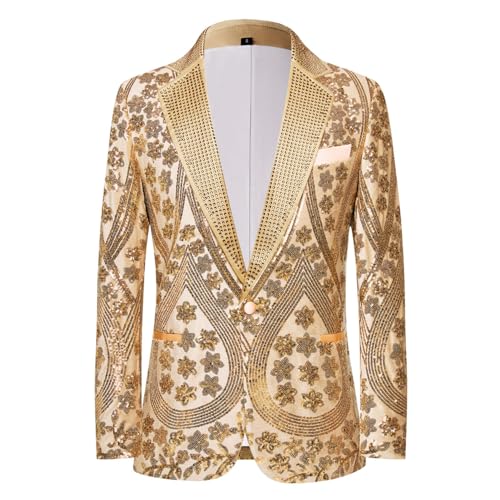Men's Embroidered Sequin Floral Pattern Blazer Jacket with Rhinestone Notched Collar for Wedding Party Prom