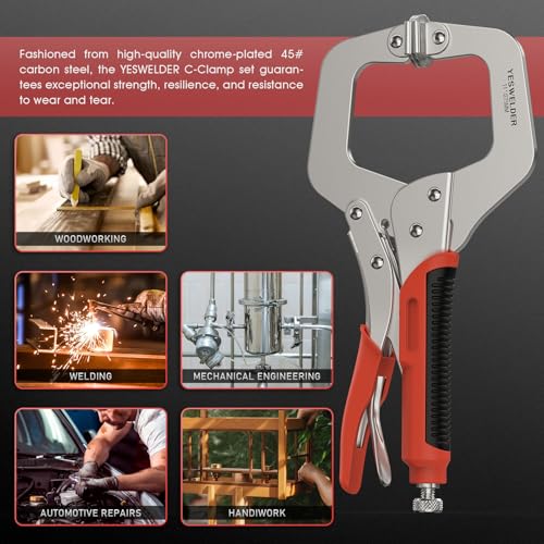 Image of YESWELDER C-Clamp Set of 11 inches 2PK- Robust Design, Heat-Treated Jaws, Chrome-Plated Alloy Steel for Reliable Home or Workshop Use