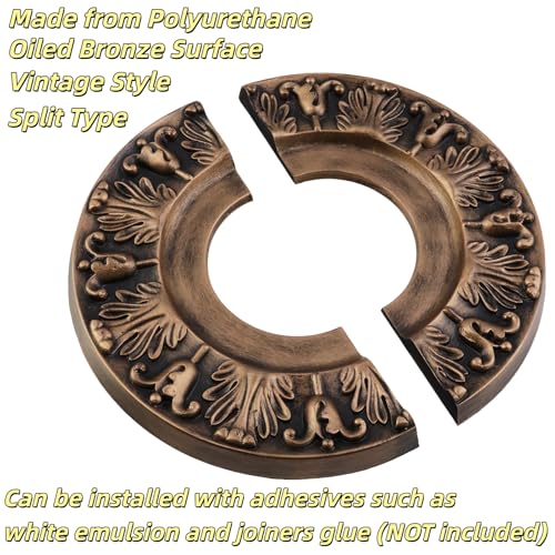 Image of PU Ceiling Medallions 2Pcs, 10 Inches x 3.86 Inches, Bronze Tone | Split Type, Fits 3.86 Inches Canopy, European Vintage Carving Style, Synthetic Foam Construction for Easy Installation