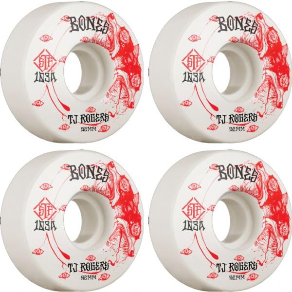 Bones Wheels TJ Rogers STF V3 Whirling Specters White Skateboard Wheels - 52mm 103a (Set of 4)
