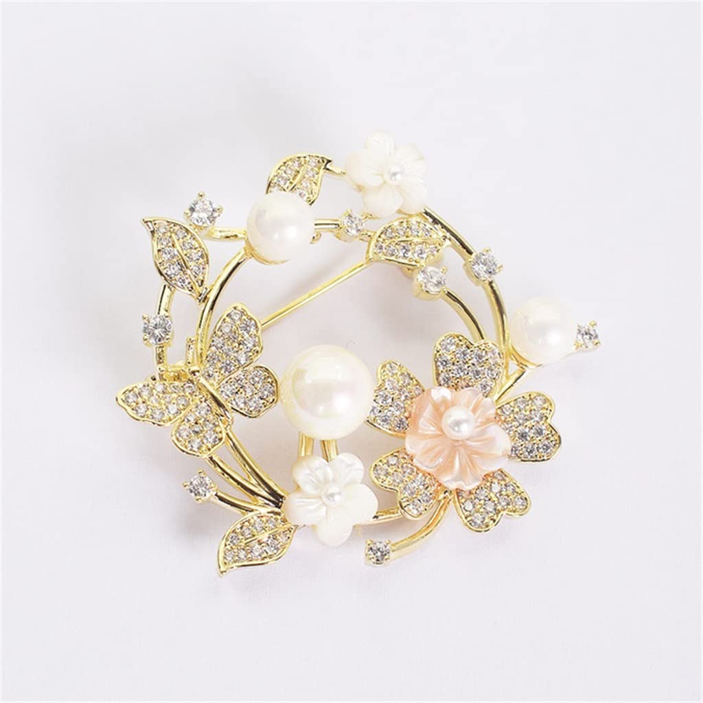 Broche de Perlas y Flores de Concha de mar Profundo Natural Rosa, Chaqueta para Mujer, cárdigan, Pin, Accesorios de Temperamento versátiles, Ramillete