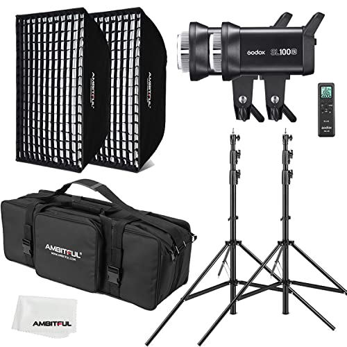 GODOX SL100Bi 2X 100W Dual Color Temperature LED Video Light + 60 x 90 cm Softbox,200 cm Light...