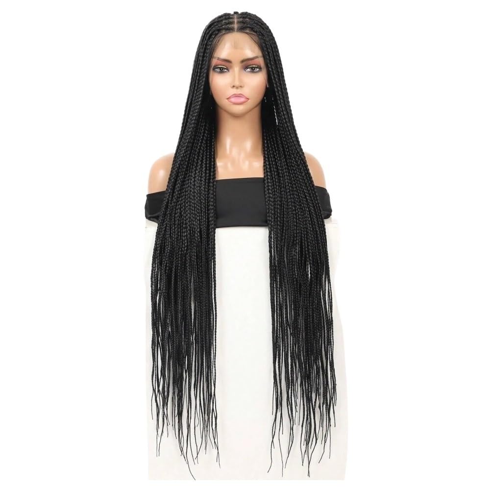 xiuling4568 36 Inch Long Full Lace Knotless Box Braided Wigs for Women Synthetic Twisted Braids Black Cornrow Wig Hairs Extensions