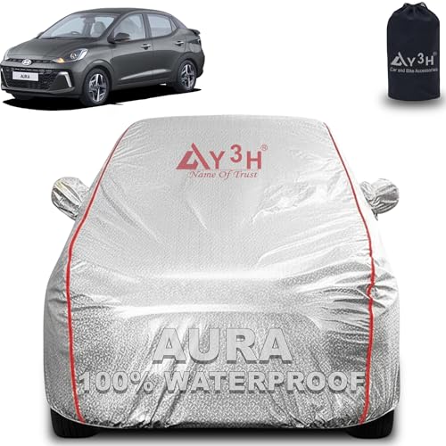 Image of 100% Waterproof Car Cover Compatible with Hyundai Aura | All Weather, Dust Proof, UV Protective with Mirror Pocket (Silver Magic)