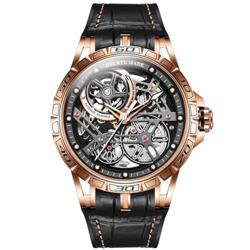 Skeleton Mens Watches Automatic Mechanical Luxury Gold Watch Sapphire Crystal Leather Band Waterproof Luminous Wristwatch