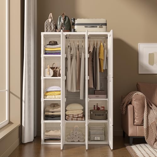 Image of ANTBOX Portable Wardrobe Closet Storage Organizer for Clothes,Folding Plastic Wardrobe with Magnetic Door and Easy Assembly 11 Doors-8 Cubes-2 Hanging Rod.