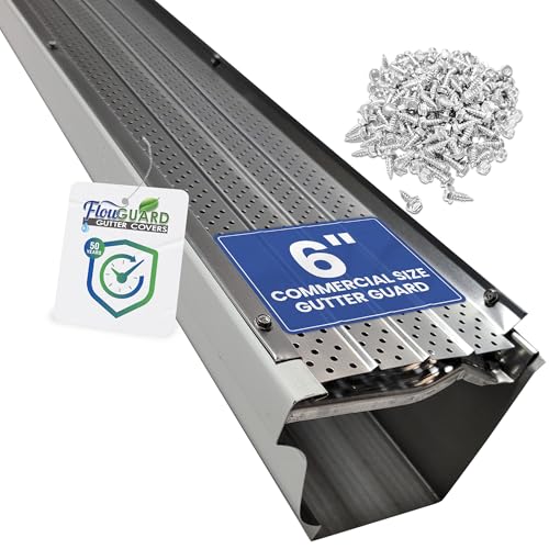 Image of FlowGuard USA Made Professional DIY 6 Inch 50-Year Gutter Cover System - Matte - Aluminum Gutter Guards - 22 Feet - by FlexxPoint