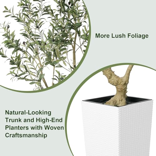 LYERSE Olive Tree 7 Feet - Olive Trees Artificial Indoor with White Tall and Large Planter - Faux Olive Tree 7ft with Natural Wood Trunk and Lifelike Fruits for Home House Office Decor