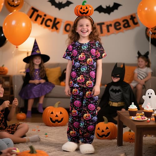 uideazone Girls Pajamas 3 Piece Set Cute Sleepwear Short Sleeve Shirt Pants Shorts Pjs Set 7-14 Years2