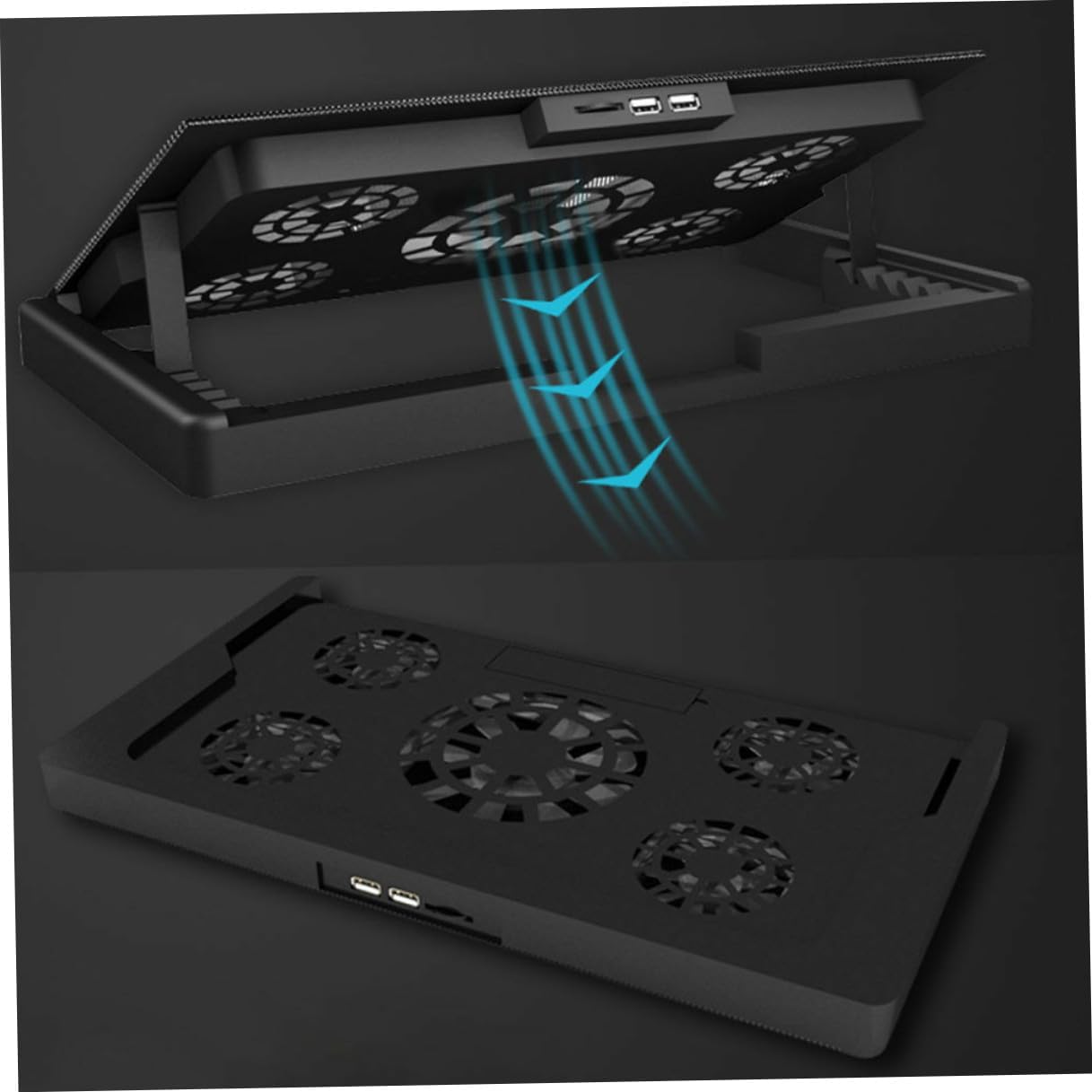 Laptop Cooling Stand 5 Fans Cooler USB Powered Multi-Angle Adjustable Heatsink Base with Anti-Skid Design for Gaming and Office Laptops