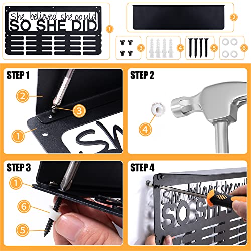 Metal Medal & Trophy Holder- 15.7X 7.9 Inch 4 Rows Medal Hanger Display With Shelf Medal Holder And Trophy Display Hanger Rack Frame Easy To Install Wall Mount For Girls Displaying Over 70 Medals #TOP6