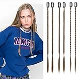 REECHO 6PCS Clip in Braid Hair Extensions for Women 14 Inch Clip in Braids Synthetic Braided Hairpieces for Daily Costume Party,Light Ash Brown with Highlights