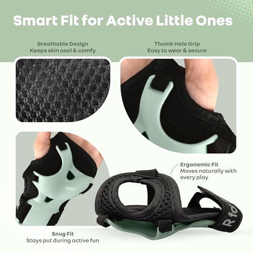Image of R for Rabbit Safe Play Protector Pads for Kids Knee Elbow Wrist Guards Lightweight Adjustable for Cycling Skating & Other Sports PP Shell EVA Soft Liners Material Pads Age 6-12 Years Babies (Green)