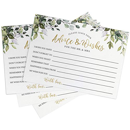 Printed Party Advice and Wishes for the Mr and Mrs – Wedding Advice Cards for Bridal Shower, Games and Favors for Guests, Eucalyptus Botanical Decor, 50 Cards - Thumbnail 2