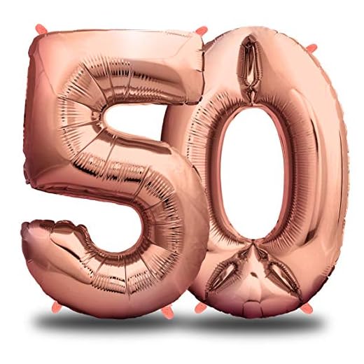 envami Globos de Cumpleãnos 50 Oro Rosas - 101 CM Globo 50 Años - Globo Numero 50 - Decoracion 50 Cumpleaños Mujer - Globos Numeros Gigantes para Fiestas - Vuelan con Helio