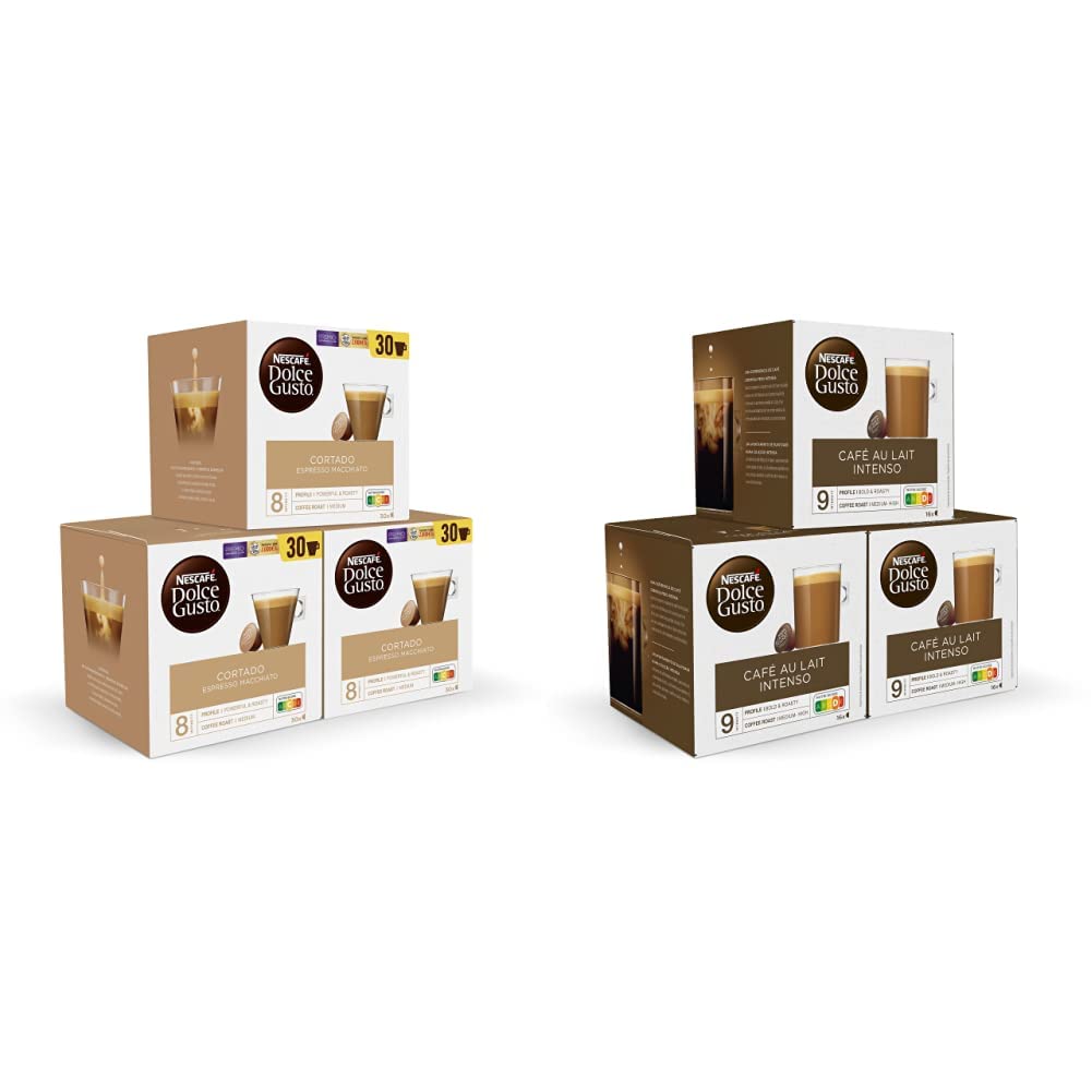 Dolce Gusto NESCAFÉ Cortado - x3 pack de 30 cápsulas - Total: 90 cápsulas & NESCAFÉ Café con Leche Intenso - x3 pack de 16 cápsulas - Total 48 cápsulas